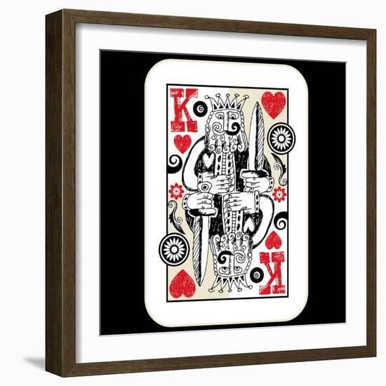 Hand Drawn Deck Of Cards, Doodle King Of Hearts-Andriy Zholudyev-Framed Art Print