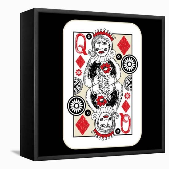 Hand Drawn Deck Of Cards, Doodle Queen Of Diamonds-Andriy Zholudyev-Framed Stretched Canvas