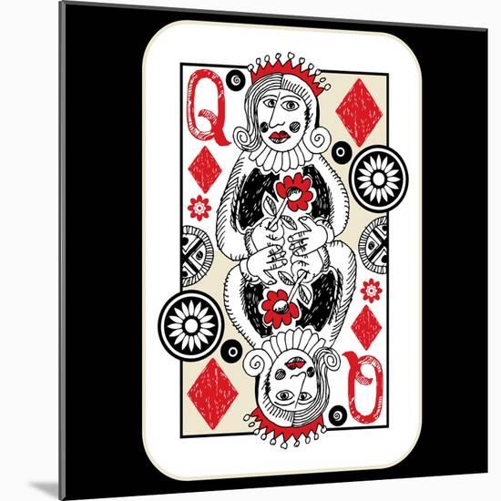 Hand Drawn Deck Of Cards, Doodle Queen Of Diamonds-Andriy Zholudyev-Mounted Art Print