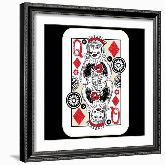 Hand Drawn Deck Of Cards, Doodle Queen Of Diamonds-Andriy Zholudyev-Framed Art Print