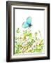 Hand Drawn Delicate Blue Butterfly Sitting on Grass. Aquamarine Butterfly Sitting in Field on Flowe-Popmarleo-Framed Art Print