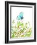 Hand Drawn Delicate Blue Butterfly Sitting on Grass. Aquamarine Butterfly Sitting in Field on Flowe-Popmarleo-Framed Art Print