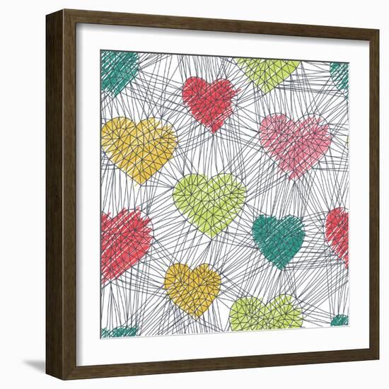 Hand Drawn Doodle Seamless Pattern of Hearts-Ms.Moloko-Framed Art Print