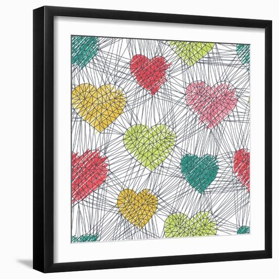 Hand Drawn Doodle Seamless Pattern of Hearts-Ms.Moloko-Framed Art Print