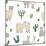 Hand Drawn Doodle Seamless Pattern with Alpaca, Llama, Cactuses-GoodStudio-Mounted Art Print