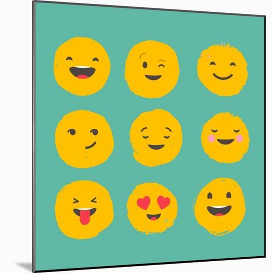 Hand Drawn Emoticons, Colorful Emoji Icons with Communication Speech Bubbles-Marish-Mounted Art Print