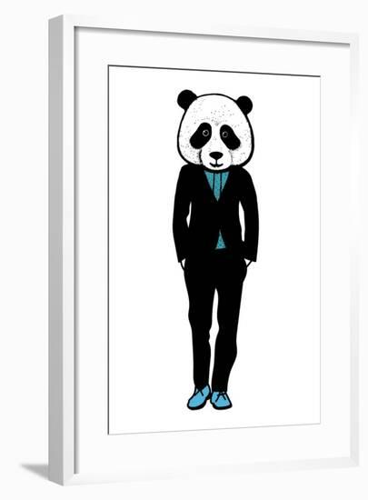 Hand Drawn Fashion Illustration of Panda Hipster in a Black Suit With. City Style, Hipster Look, Ve-redboxart-Framed Art Print