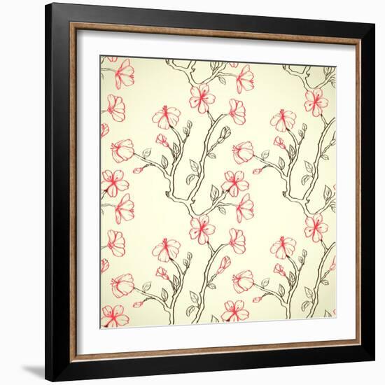 Hand Drawn Floral Wallpaper-hoverfly-Framed Art Print