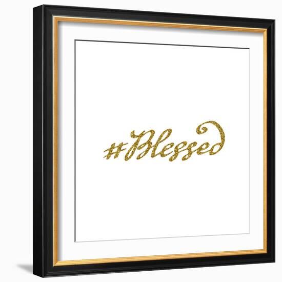 Hand Drawn Hashtag Blessed with Gold Glitter Texture-Olga Rom-Framed Art Print