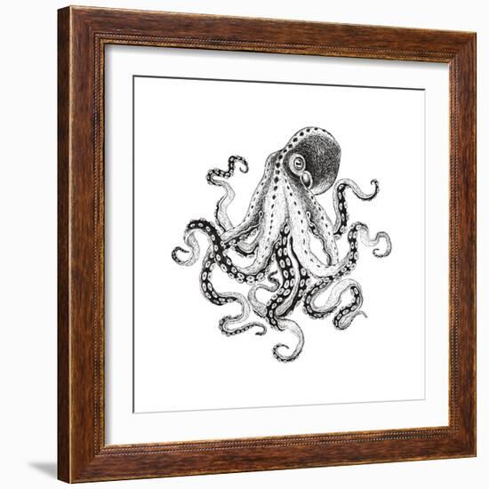 Hand-Drawn Illustration Octopus, Vector Isolate on White Background.-Nikiparonak-Framed Premium Giclee Print