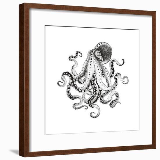 Hand-Drawn Illustration Octopus, Vector Isolate on White Background.-Nikiparonak-Framed Premium Giclee Print