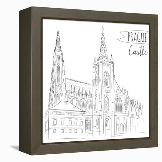 Hand Drawn Illustration of Prague Castle, Czech Republic.-kotoko-Framed Stretched Canvas