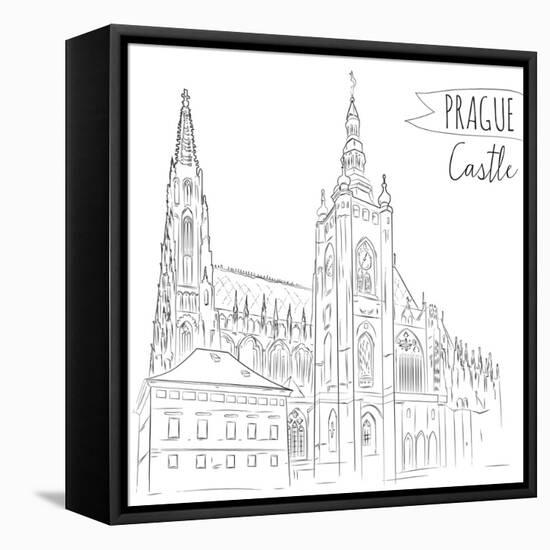 Hand Drawn Illustration of Prague Castle, Czech Republic.-kotoko-Framed Stretched Canvas