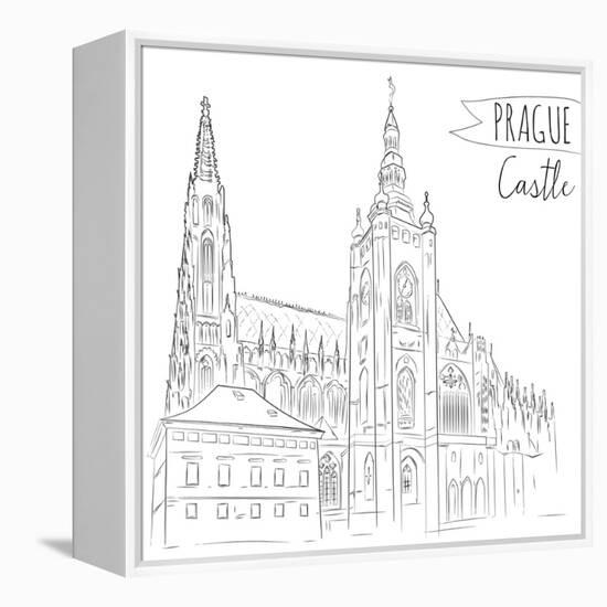 Hand Drawn Illustration of Prague Castle, Czech Republic.-kotoko-Framed Stretched Canvas