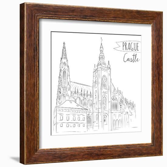 Hand Drawn Illustration of Prague Castle, Czech Republic.-kotoko-Framed Art Print