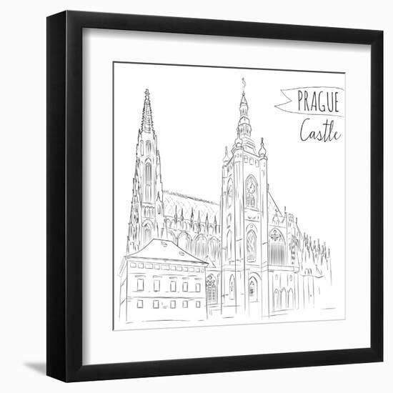 Hand Drawn Illustration of Prague Castle, Czech Republic.-kotoko-Framed Art Print