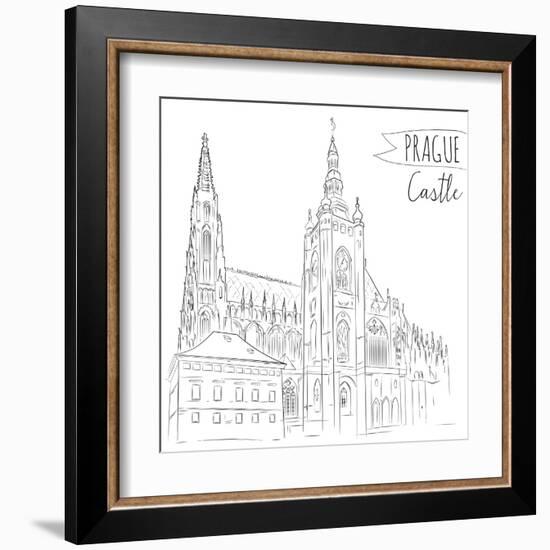 Hand Drawn Illustration of Prague Castle, Czech Republic.-kotoko-Framed Art Print
