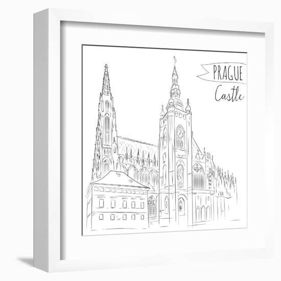 Hand Drawn Illustration of Prague Castle, Czech Republic.-kotoko-Framed Art Print