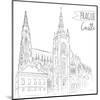 Hand Drawn Illustration of Prague Castle, Czech Republic.-kotoko-Mounted Art Print