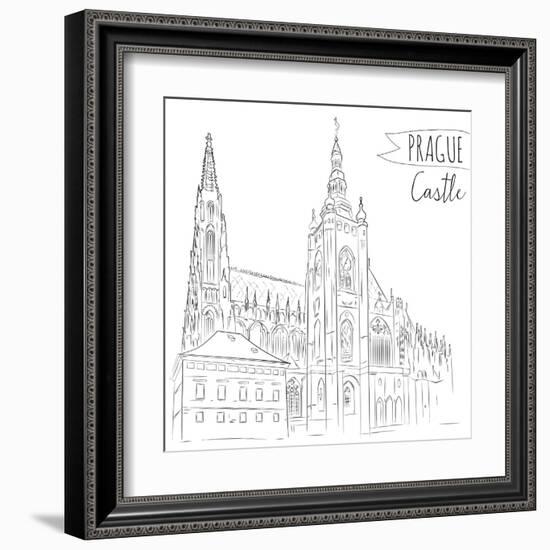 Hand Drawn Illustration of Prague Castle, Czech Republic.-kotoko-Framed Art Print