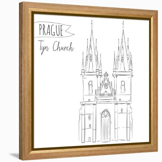 Hand Drawn Illustration of Tyn Church Building in Prague, Czech Republic.-kotoko-Framed Stretched Canvas