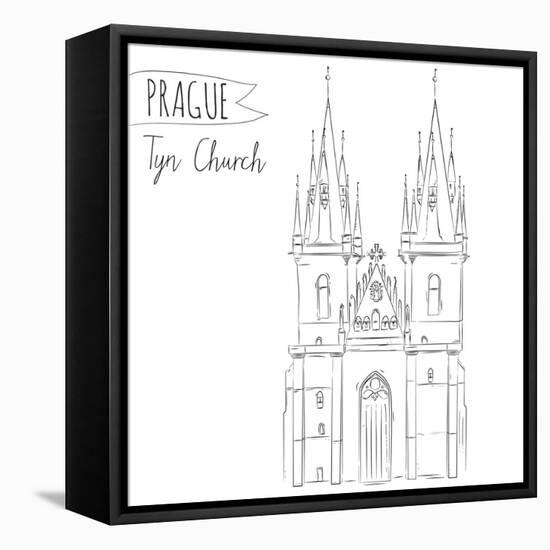 Hand Drawn Illustration of Tyn Church Building in Prague, Czech Republic.-kotoko-Framed Stretched Canvas