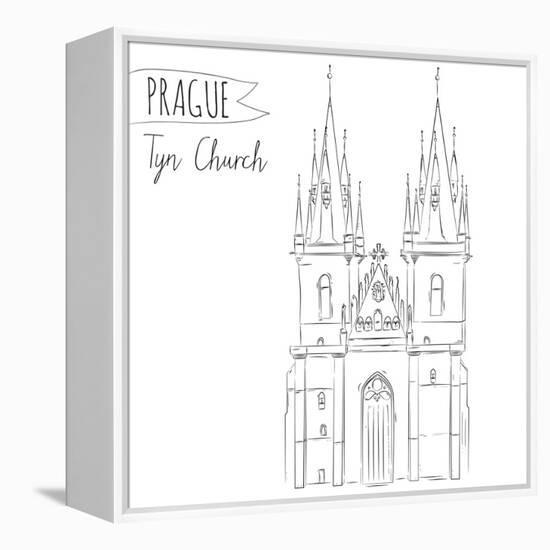 Hand Drawn Illustration of Tyn Church Building in Prague, Czech Republic.-kotoko-Framed Stretched Canvas