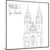 Hand Drawn Illustration of Tyn Church Building in Prague, Czech Republic.-kotoko-Mounted Art Print