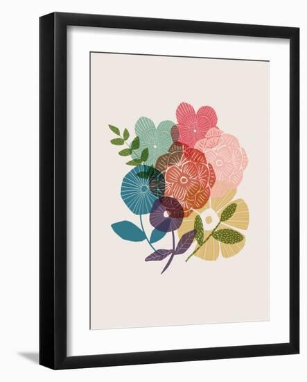 Hand Drawn Linocut Flower Bouquet-null-Framed Art Print