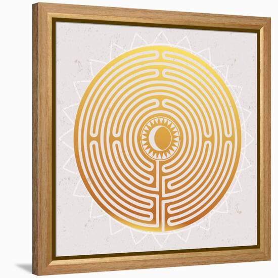 Hand Drawn Maze Labyrinth with Sun in It.-Katja Gerasimova-Framed Stretched Canvas
