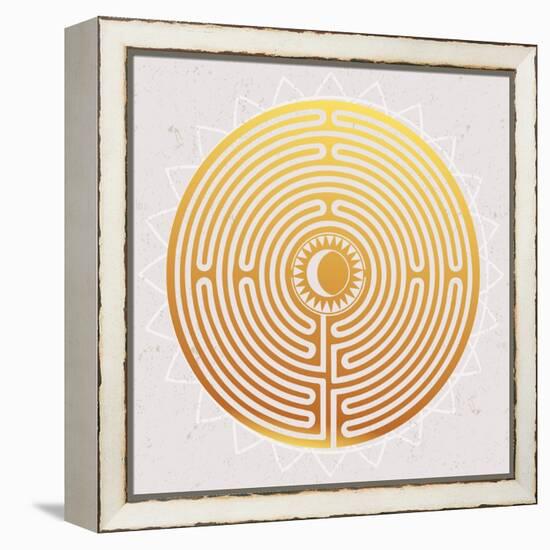 Hand Drawn Maze Labyrinth with Sun in It.-Katja Gerasimova-Framed Stretched Canvas