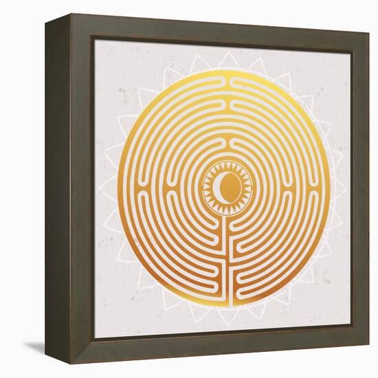 Hand Drawn Maze Labyrinth with Sun in It.-Katja Gerasimova-Framed Stretched Canvas