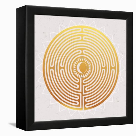 Hand Drawn Maze Labyrinth with Sun in It.-Katja Gerasimova-Framed Stretched Canvas