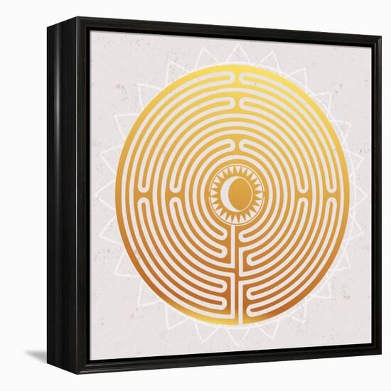 Hand Drawn Maze Labyrinth with Sun in It.-Katja Gerasimova-Framed Stretched Canvas