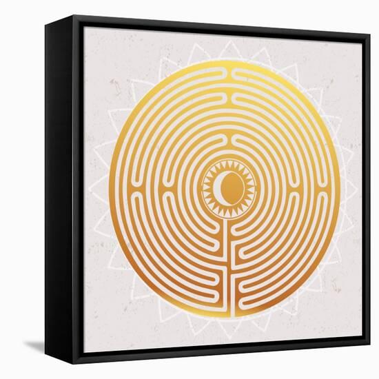 Hand Drawn Maze Labyrinth with Sun in It.-Katja Gerasimova-Framed Stretched Canvas