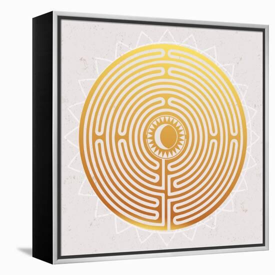 Hand Drawn Maze Labyrinth with Sun in It.-Katja Gerasimova-Framed Stretched Canvas