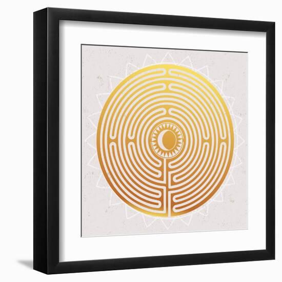 Hand Drawn Maze Labyrinth with Sun in It.-Katja Gerasimova-Framed Art Print