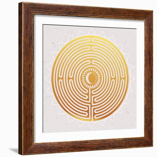 Hand Drawn Maze Labyrinth with Sun in It.-Katja Gerasimova-Framed Art Print