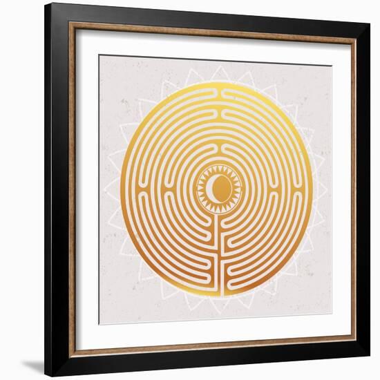 Hand Drawn Maze Labyrinth with Sun in It.-Katja Gerasimova-Framed Art Print