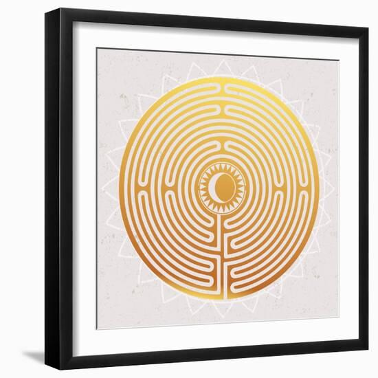 Hand Drawn Maze Labyrinth with Sun in It.-Katja Gerasimova-Framed Art Print