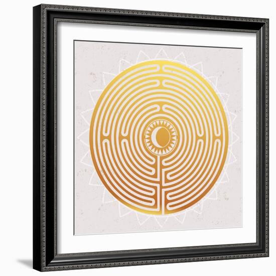 Hand Drawn Maze Labyrinth with Sun in It.-Katja Gerasimova-Framed Art Print