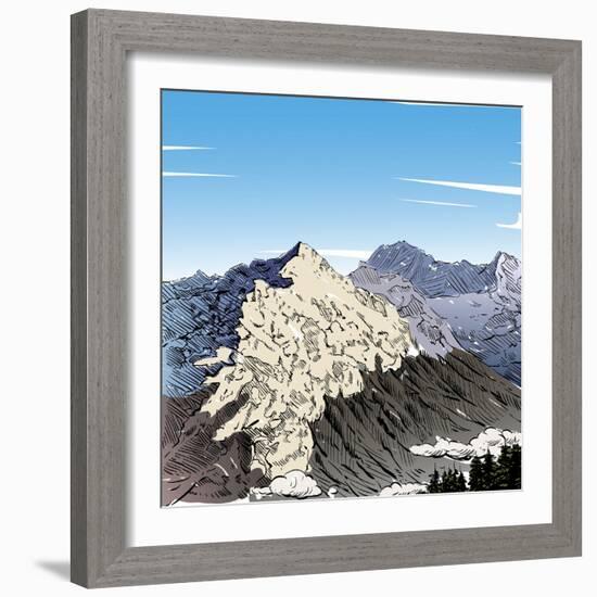 Hand Drawn Mountain Backgrounds, Vector Illustration-RomanYa-Framed Art Print
