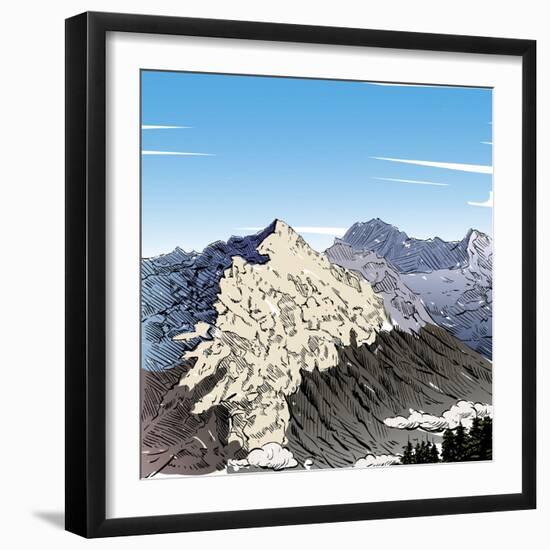 Hand Drawn Mountain Backgrounds, Vector Illustration-RomanYa-Framed Art Print