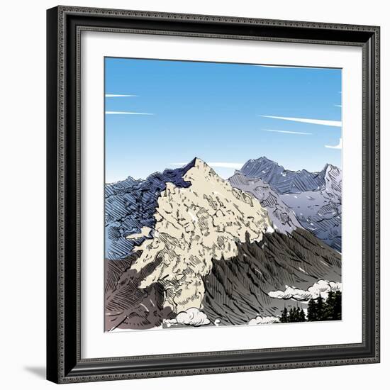 Hand Drawn Mountain Backgrounds, Vector Illustration-RomanYa-Framed Art Print