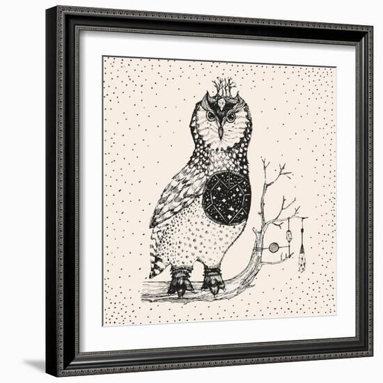 Hand Drawn Owl Illustration-Tasiania-Framed Premium Giclee Print