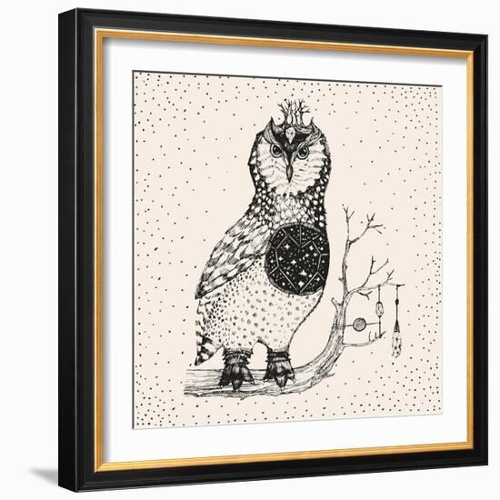 Hand Drawn Owl Illustration-Tasiania-Framed Premium Giclee Print