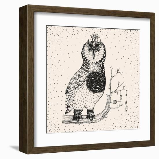 Hand Drawn Owl Illustration-Tasiania-Framed Art Print