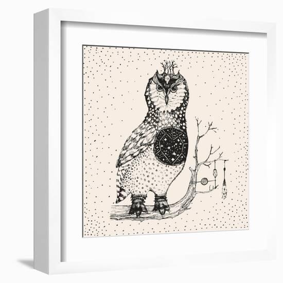 Hand Drawn Owl Illustration-Tasiania-Framed Art Print