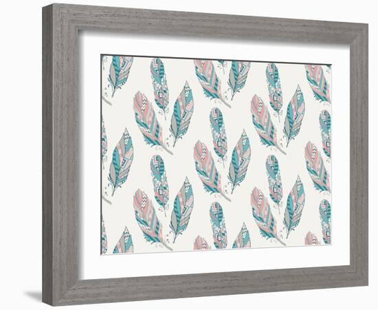 Hand Drawn Pattern with Tribal Feathers-OliaFedorovsky-Framed Art Print