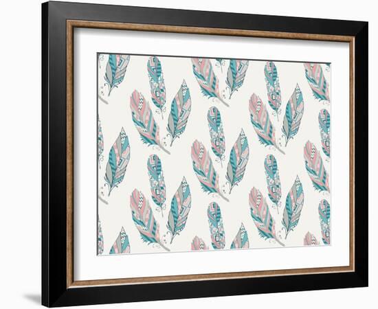 Hand Drawn Pattern with Tribal Feathers-OliaFedorovsky-Framed Art Print